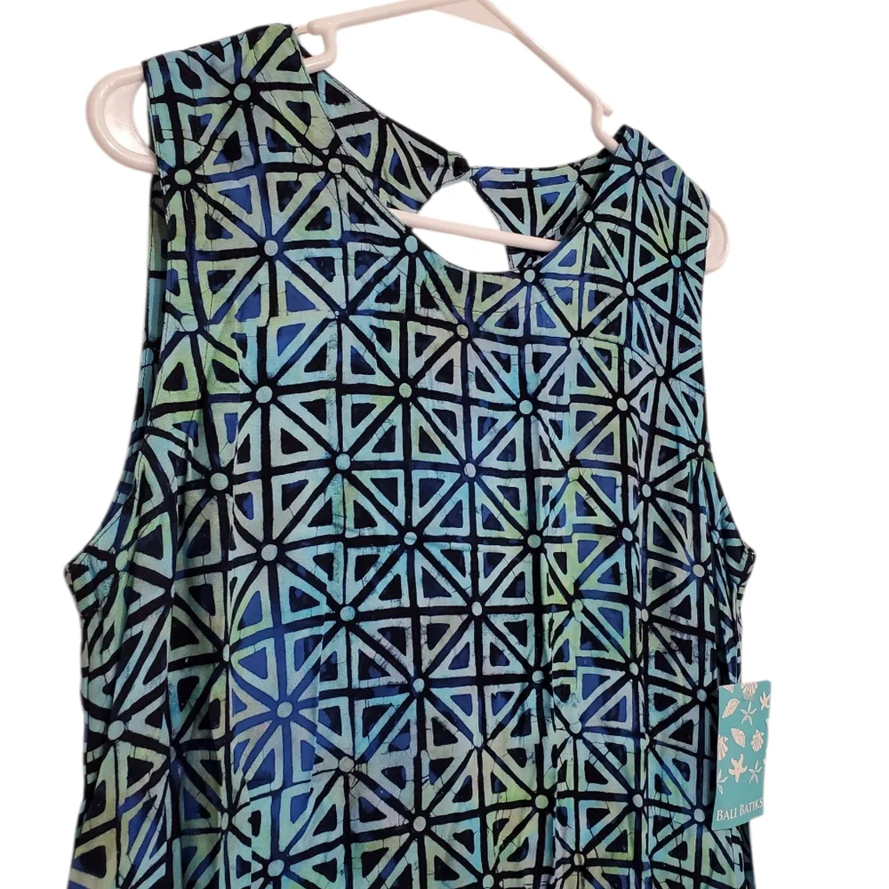 Bali Batiks Hand Painted Sleeveless Keyhole Back Resort Wear Dress - Medium - Picture 2 of 5